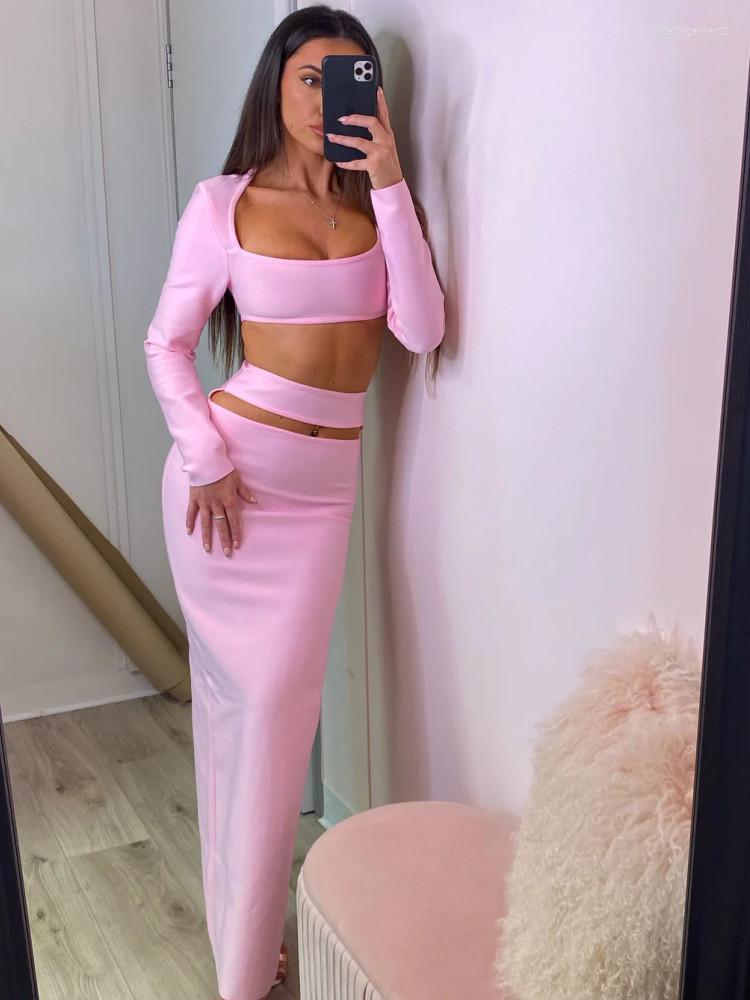 

Work Dresses Women Clothing Set Skirt Suits 2023 Sexy Long Two Pieces Bandage Party High Street Celebrity Maxi, White