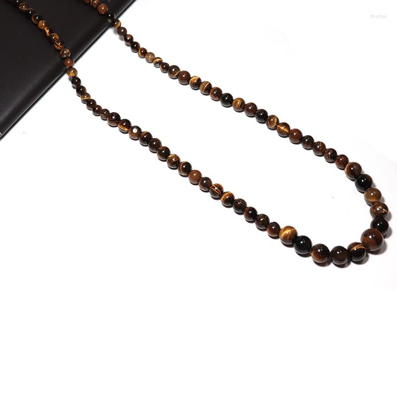 

Choker Natural Stone Beaded Necklace For Men Women 6/8/10/12mm Tiger Eyes&Obsidian Rock Beads Stainless Steel Hook Jewelry Gifts