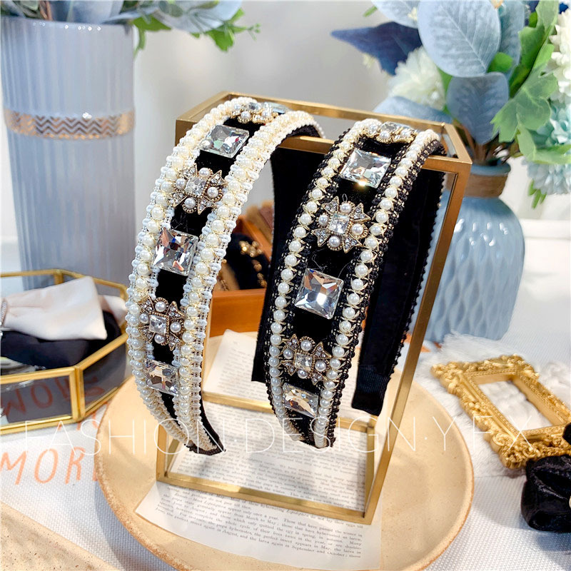 

Korean Handmade Rhinestone Band Pearl Headband Hair Accessories Female Online Influencer All-Match out Hairs Pressing Hairpin Headdress Hair Hoop