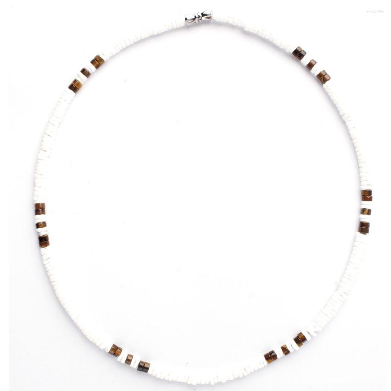 

Choker 18 Inches White Puka Sea Shell Strand Necklaces Tiger Eye Beaded Ocean Beach Heishi Design Summer Seashore Women Jewelry