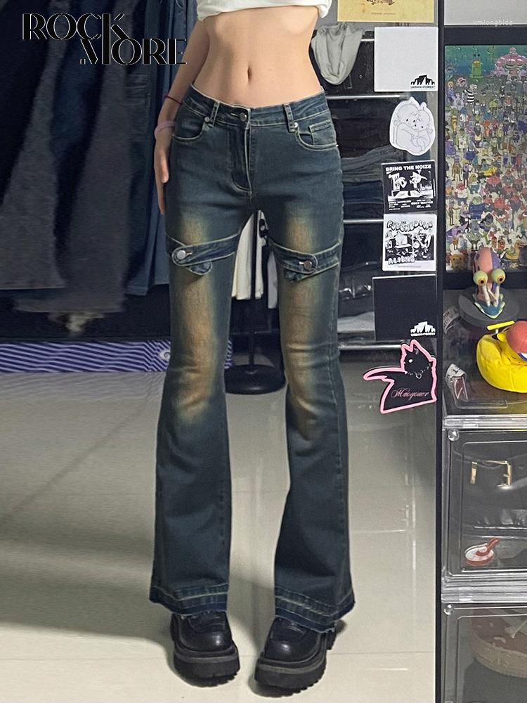 

Women' Jeans Rockmore Vintage Low Rise Flare For Women Aesthetic Trashy Y2k Bandage Leg Denim Pants Streetwear Cargo Trouser Korean, Blue