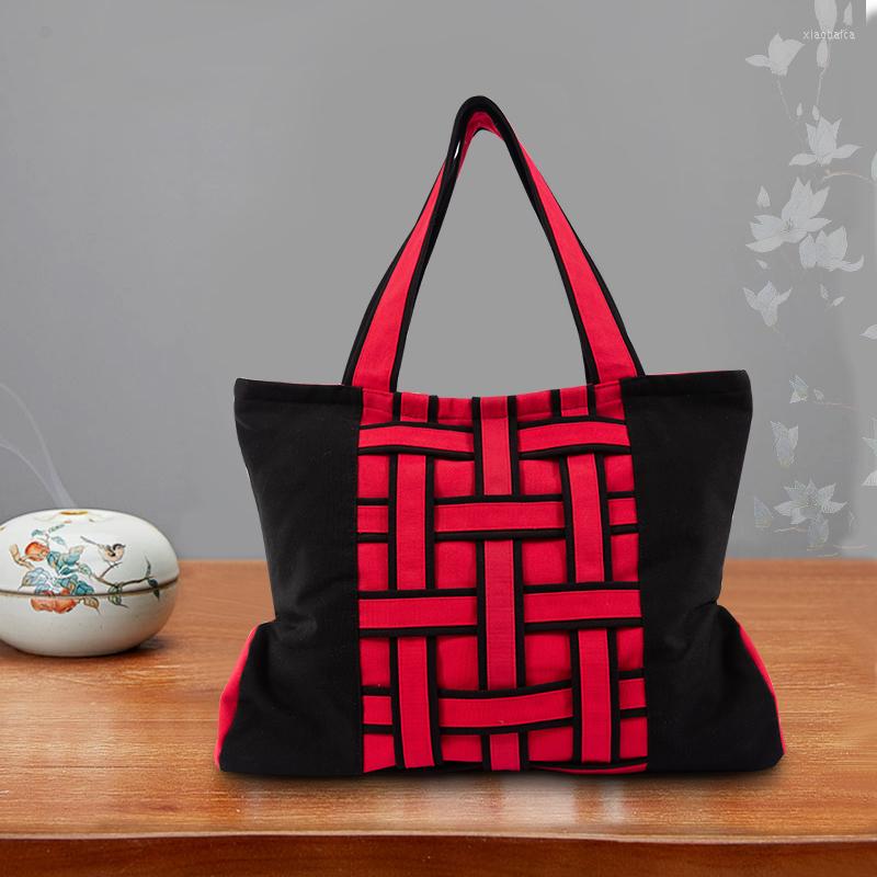 

Evening Bags Womens Casual Tote Bohemia Ethnic Retro Knitting Trave Large Capacity Canvas Fashion Shoulder Purse For Teenager Girl, Black