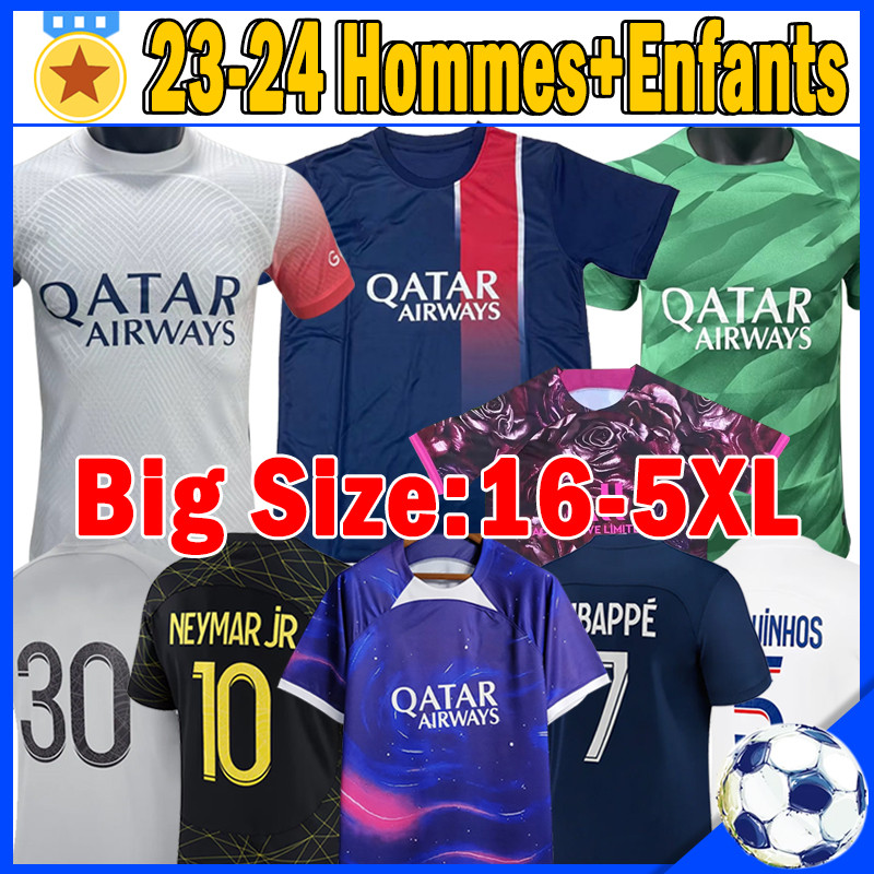 

MBAPPE #7 HAKIMI PsGs soccer jerseys 22 23 24 SERGIO RAMOS KIMPEMBE VERRATTI WIJNALDUM MARQUINHOS GK Maillots de football shirt 2023 2024 Fans Player version kids kits, Bali 22-23 home patch