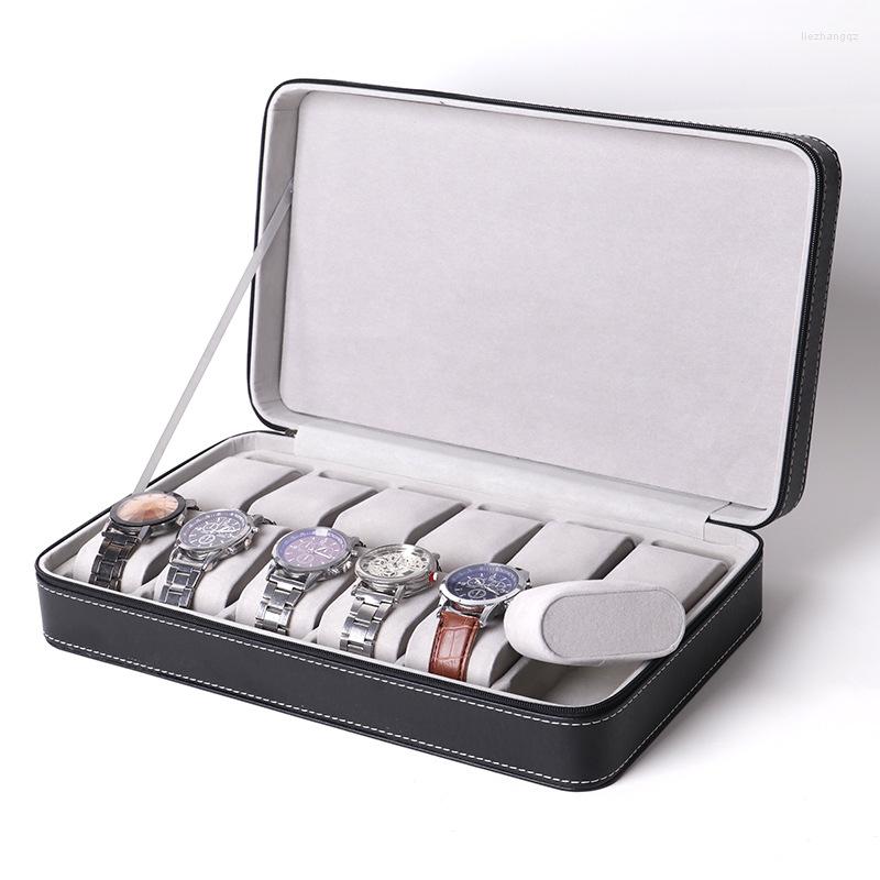 

Watch Boxes 10 Slots Zipper Travel Box Leather Display Case Organizer Jewelry Storage Container For Women Men