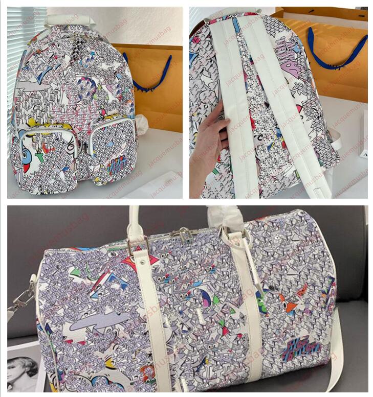 

Designer bag Multipocket Keepall Bandouliere 50 backpack travel Luggage bag Duffel valise handbag tote women men Knapsack cartoon Monograms Satchel M21846 M21863, Backpack size:32*38cm