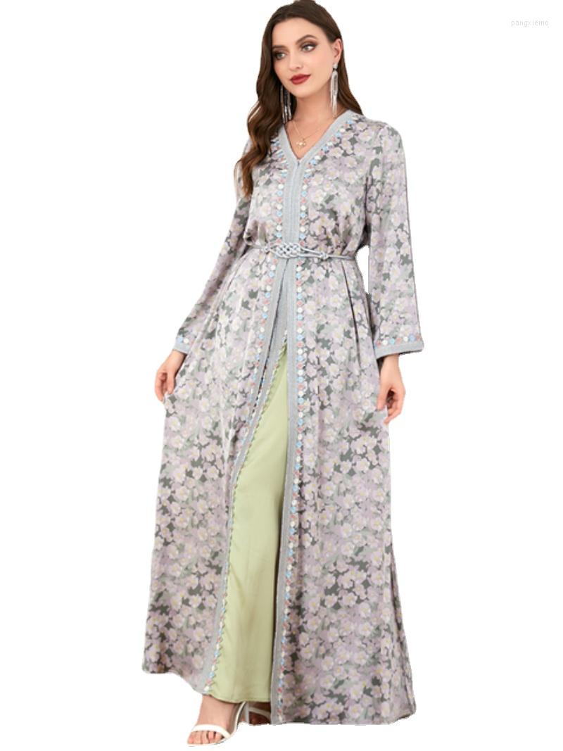 

Ethnic Clothing Elegant Women's Dresses Abayas For Women Muslim 2 Pieces Set Floral Print Lace Tape Belted Kaftan Ramadan Gorgeous Party