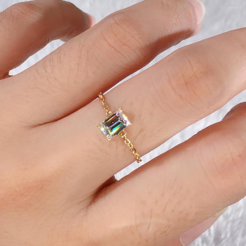 

Cluster Rings 10K Yellow Gold Women Ring Resizable Moissanite Diamonds 1 2 3 45 Ct Rectangle Emerald Wedding Party Engagement Anniversary