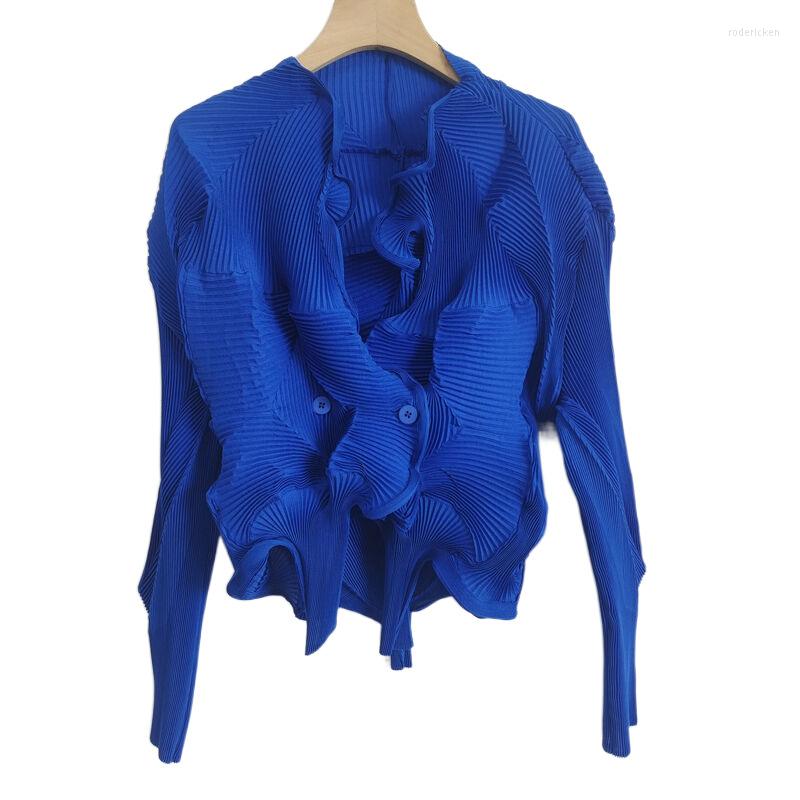 

Women's Jackets 2023 Fashion Miyak Pleated Flower Buds Irregularly Jacket For Women Long Sleeve Female Elegant Solid Casual Chic Top, Beige