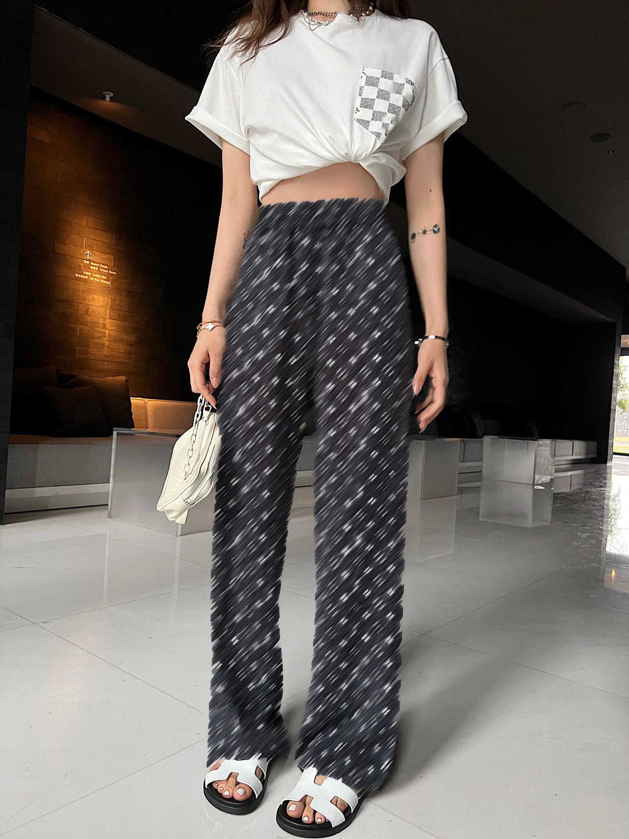 

23ss womens designer clothing Womens Pants full logo print pants Straight leg pants Elastic waist high waist casual wide leg trousers clothing Women clothing