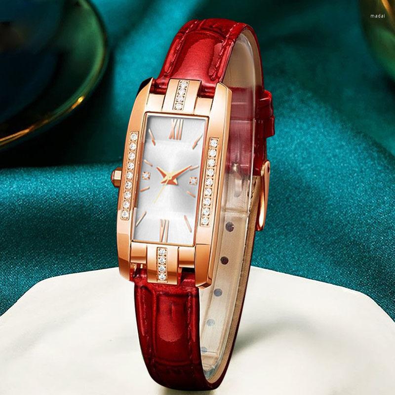 

Wristwatches Red Strap Diamond Small Square Women's Watches Elegant Retro Fashion Wristwatch Decorative Wrist Watch For Women, White red