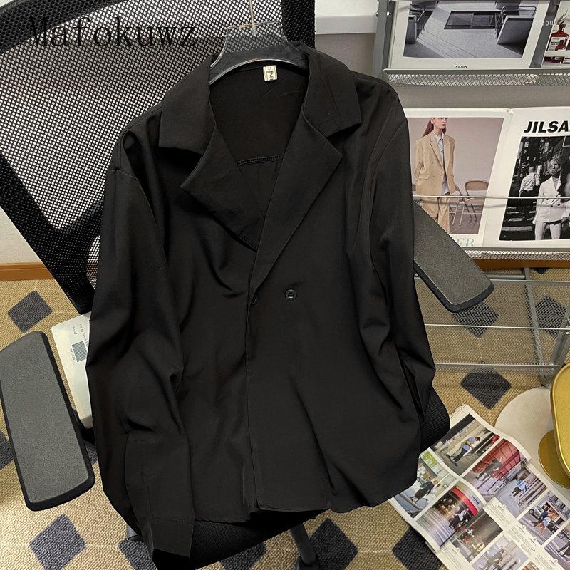 

Men's Casual Shirts Mafokuwz Cuban Collar Shirt Men Women Elegant Long-sleeved Tops Light Mature Button Up Drape Sense Loose Solid Blouses, Black