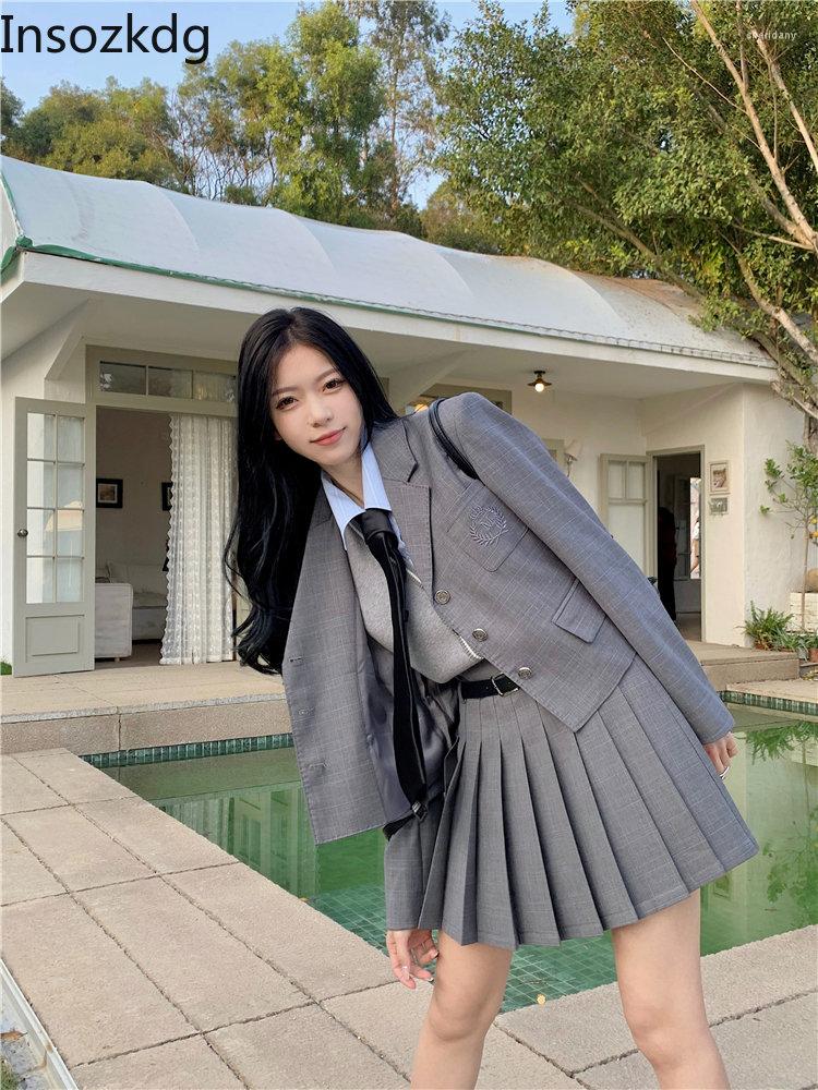 

Two Piece Dress Lnsozkdg Women Preppy Style Blazer Skirt Set 2pcs Spring Autumn Korean Elegant Uniform Pleated Short Suit Jacket Setup, Khaki 2pc set