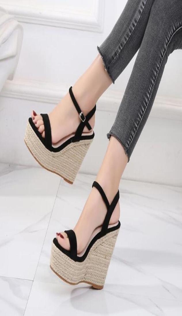 

Plus size Women suede wedge Sandals Ankle Strap Genuine Leather open toes platform Super High heel Sandals Buckle Strap sexy lady 3059873, Green