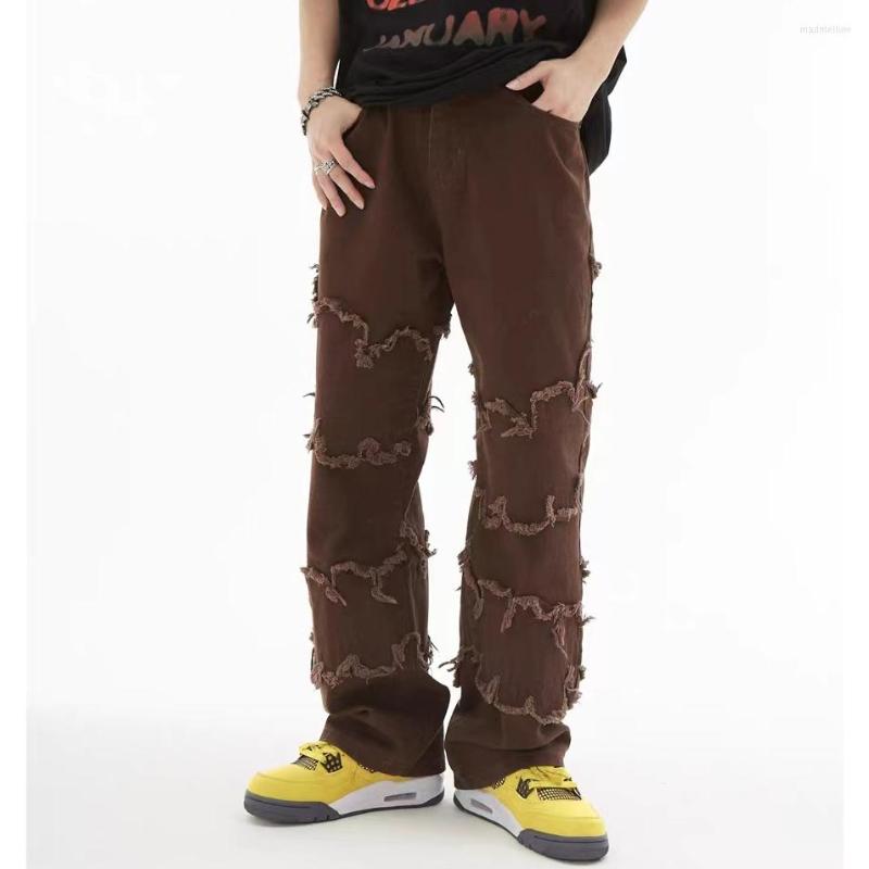 

Men's Pants Streetwear Frayed Straight Casual Loose Jeans For Men Y2K Harajuku Wide Leg Oversized Cargos Unisex Baggy Denim Trousers, Black
