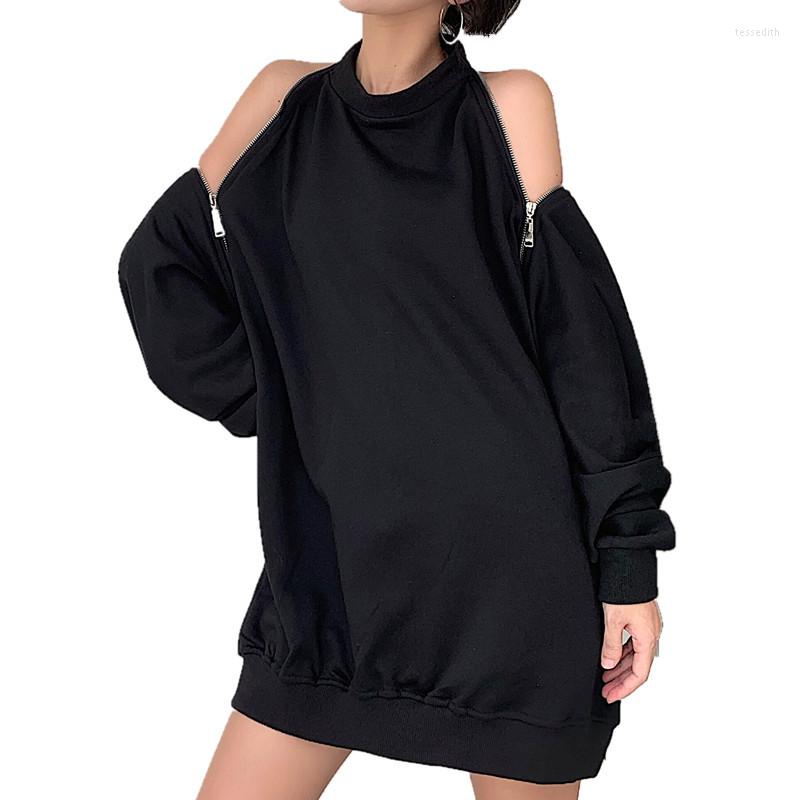 

Women's Hoodies Harajuku Women Sexy Off Shoulder Hollow Out Long Sleeves Sweatshirt Oversized Casual Loose Pullover Gothic Streetwear, Black multiple wear