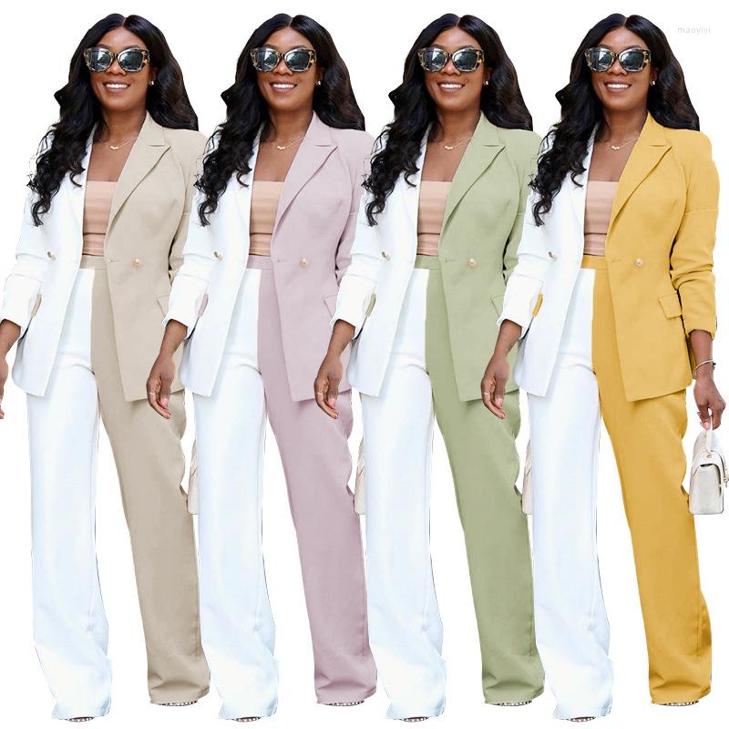 

Women' Two Piece Pants 211217 Winter Fashion Color Matching Contracted Wind Long-sleeved Suit Jacket Leisure, Apricot