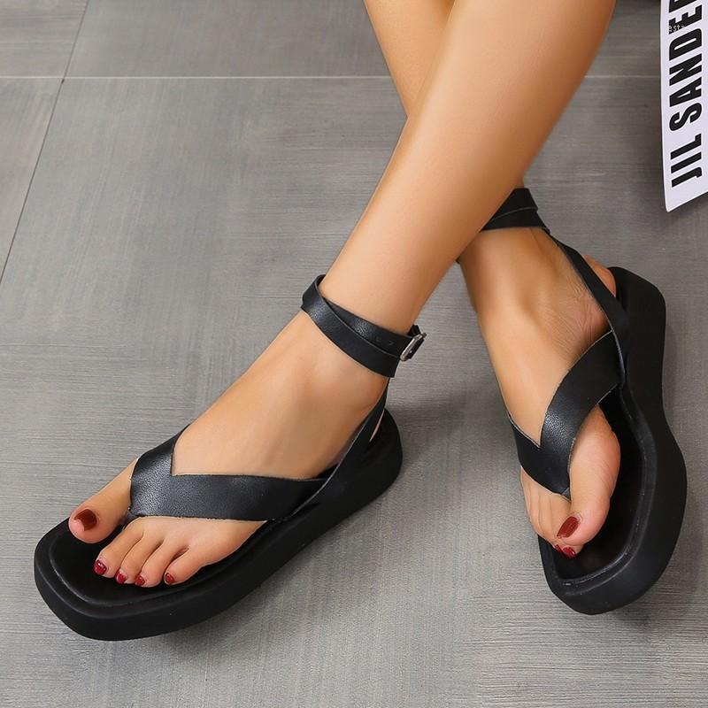 

Sandals Women's Casual Summer Fashion Thong Beach Shoes Platform Wedge Ladies Black Ankle Buckle Lightweight Comfortable, White