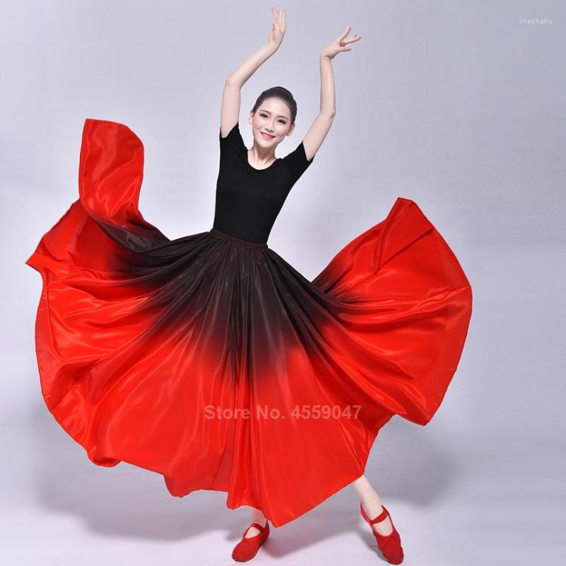 

Stage Wear Women's Flamenco Dance Skirt Spanish Practice Gypsy Clothes Long Swing Dresses Gradient Performance Belly Dress For Woman, Black to red