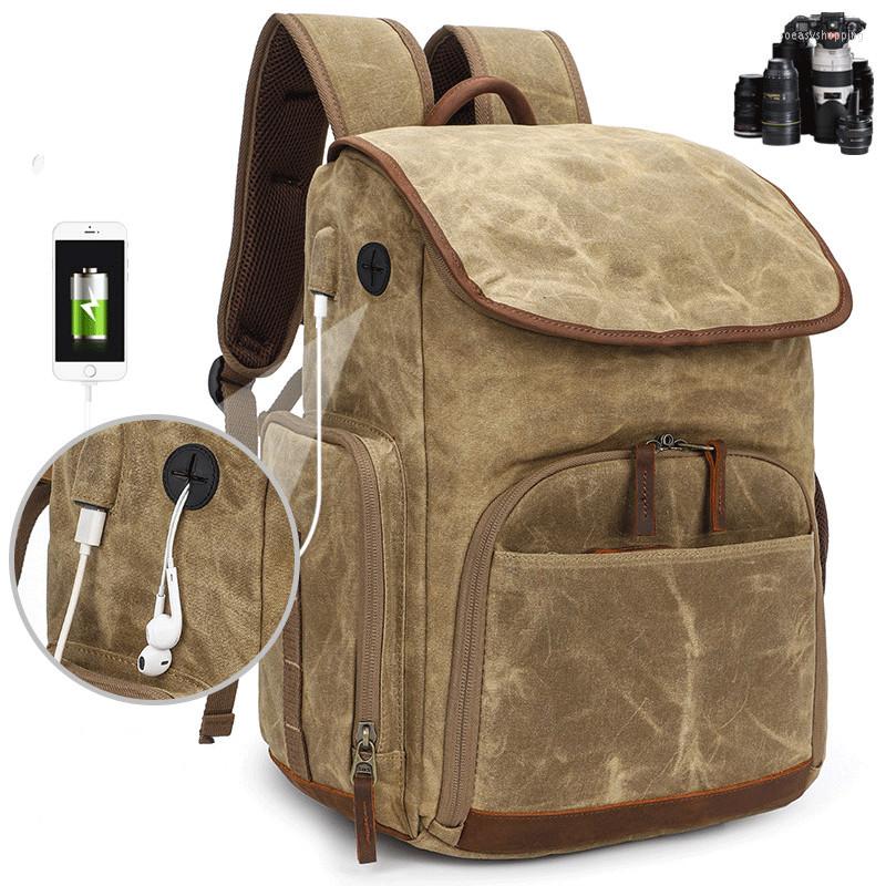 

Backpack Camera Bag Pography SLR Waterproof Retro Canvas Professional Storage Backpacks Daypack, Khaki