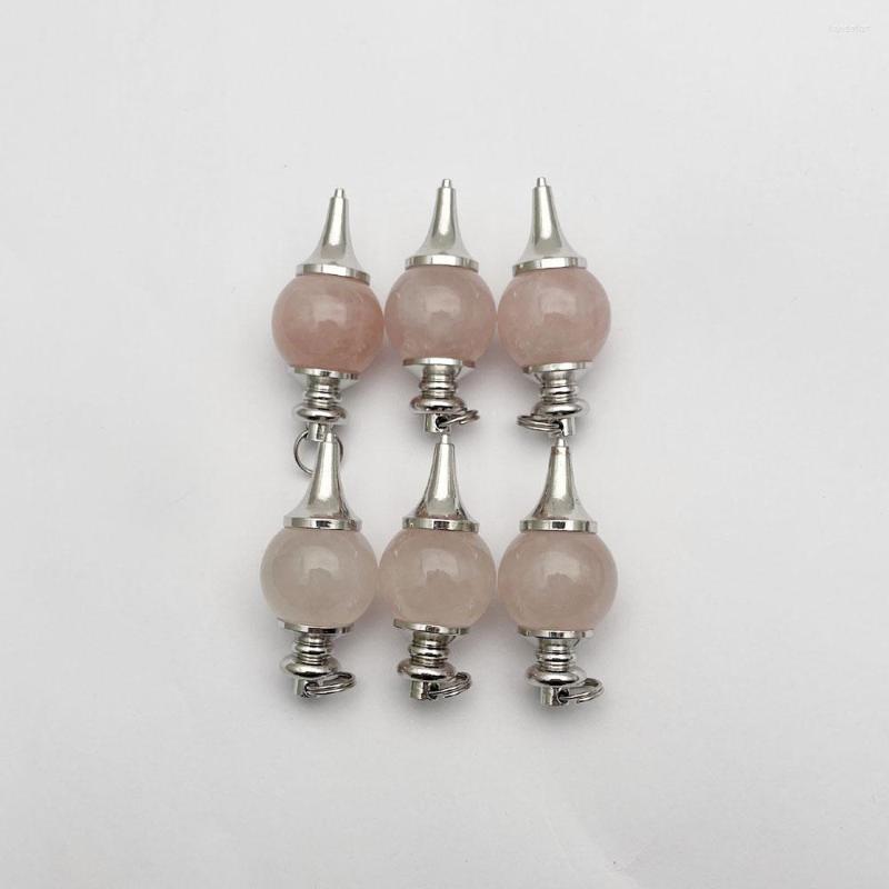 

Pendant Necklaces Fashion 6pc Balance Reiki Natural Gem Stone Rose Quartz Dowsing Pendulum Circular Cone Charm For Men Women Divination