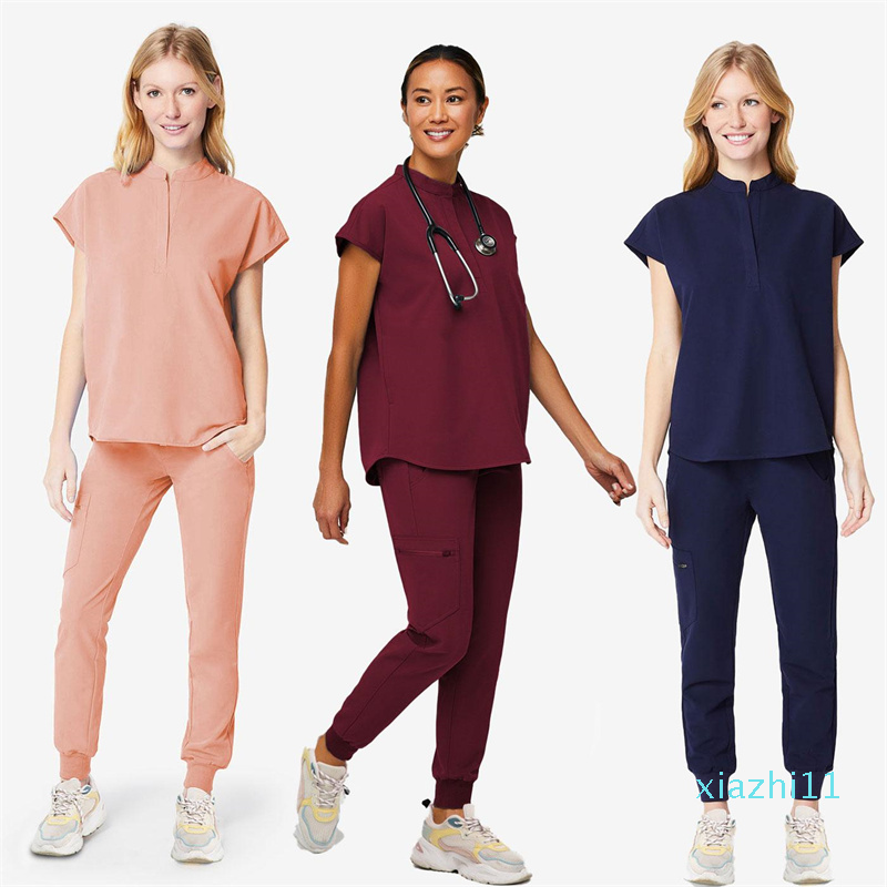 

Women Scrub Tops+pant Men Medical Uniform Surgery Scrubs Shirt Short Sleeve Nursing Uniform, Black
