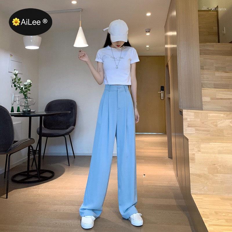 

Women' Pants Light Blue Suit Trousers Vintage Wide Leg Women Korean Straight Long High Waist Casual Loose Autumn Pantalon, Black