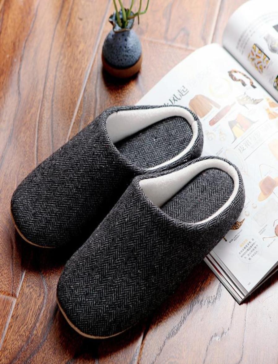

Men039s Cotton Black Autumn Home Slippers indoor soft warm household slippers shoes for men9430236