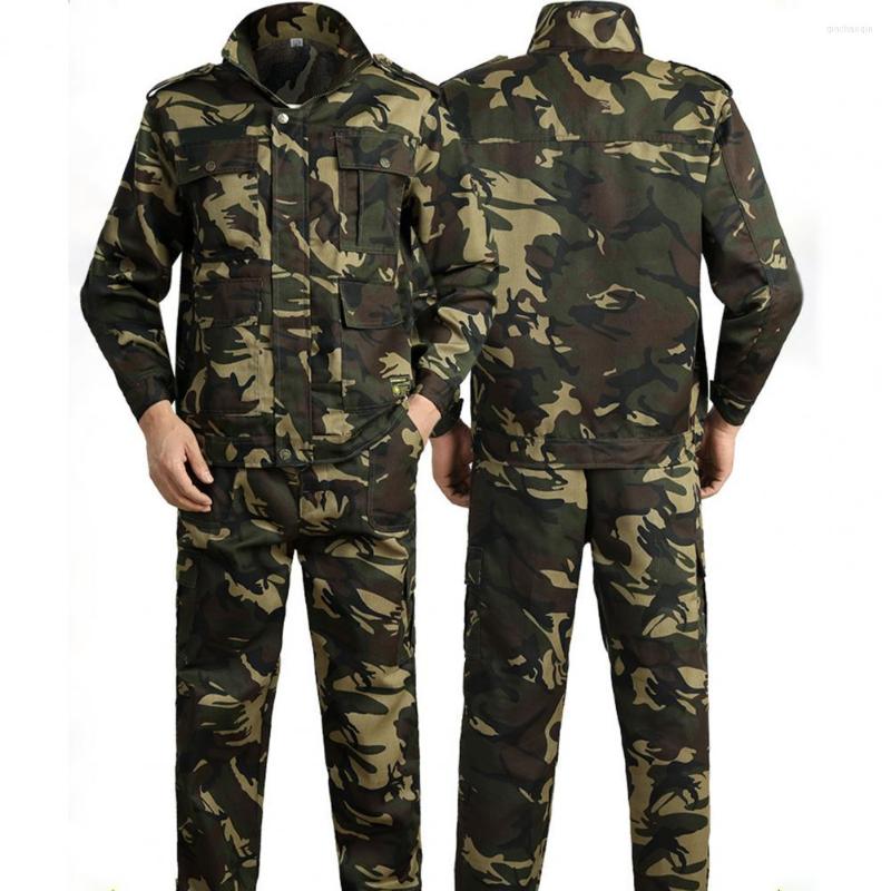

Gym Clothing Men Coat Pants Multiple Pockets Washable Anti Scratch Moisture-wicking Overalls Button Cuff Work Clothes Suit For School, Camouflage