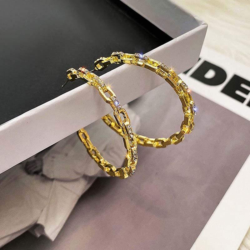 

Hoop Earrings Korean Metal Hollow Big For Women Girls Exaggerated Simple Crystal Geometric Circle Round Chain Jewelry