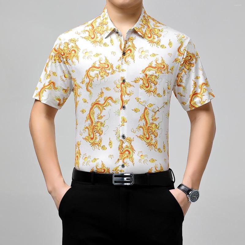 

Men's Casual Shirts High Quality Men's Ice Silk 2023 Summer Fashion China Dragon Patterns Tops Male Printing Soft Smooth Dress, Green