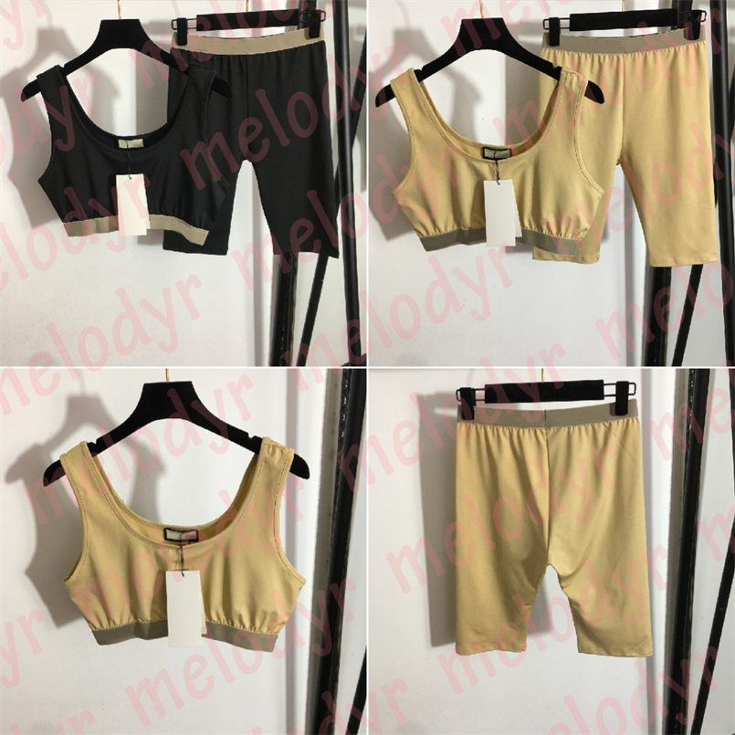 

Summer Tracksuits Womens Vest Shorts Set Letter Print High Elastic Yoga Sportswear Outfit, Khaki