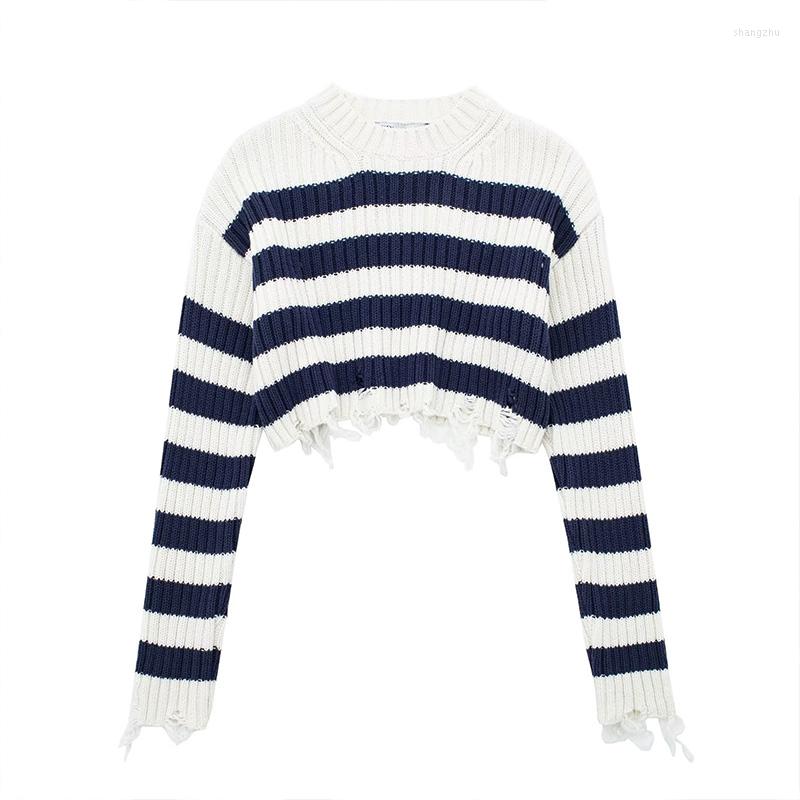 

Women' Sweaters 2023 Spring And Summer Casual Women' Round Neck Short Section Sweater Striped Knitwear Loose Top 8035, Beige
