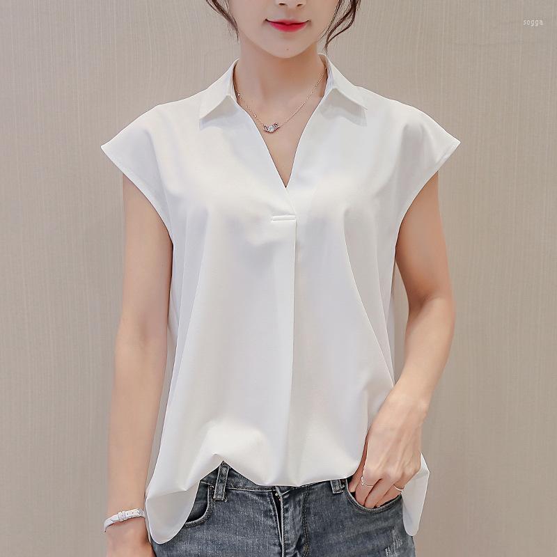 

Women' Blouses Women Chiffon Blouse Shirt Plus Size Vneck Sleeveless Casual Summer White Pink Blue Female Tops, Sky blue