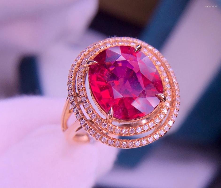 

Cluster Rings E422 Rubellite Ring Fine Jewelry Pure 18K Gold Natural Tourmaline 5.5ct Gemstones Diamonds Gift Female For Women