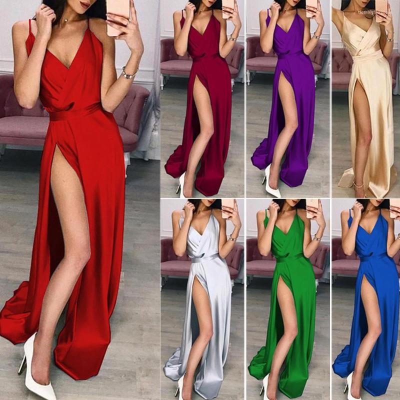 

Casual Dresses Women Dress Sleeveless V-neck Sexy Suspender Temperament Evening Gown Summer Party Clothes, Blue