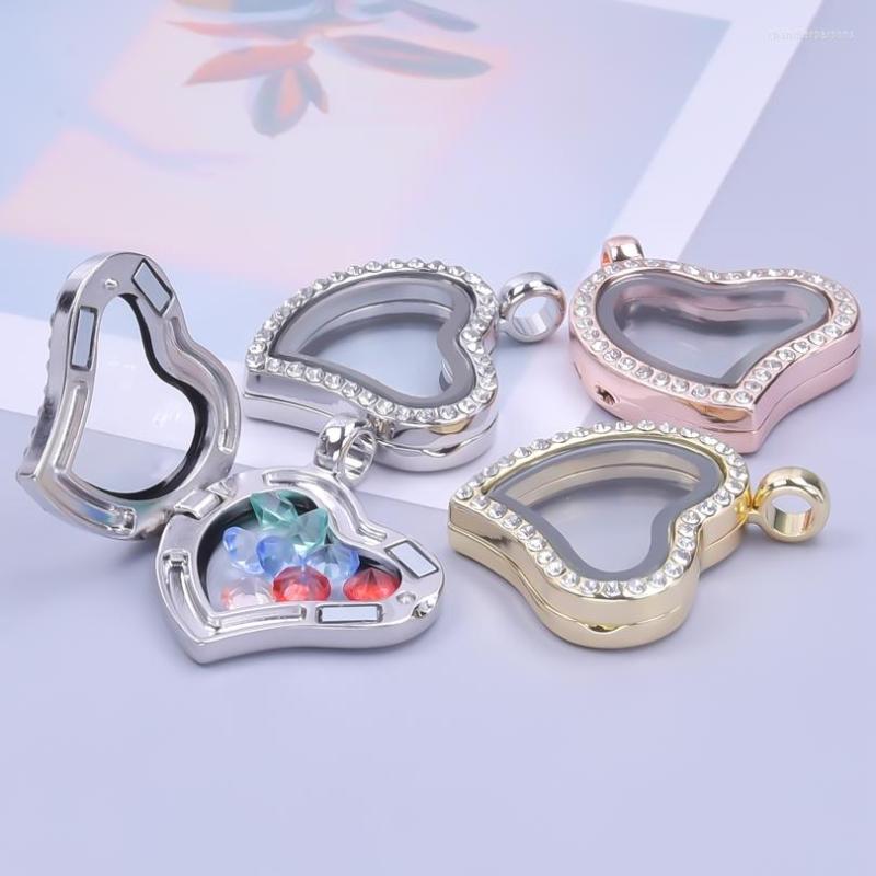 

Pendant Necklaces 1Pc Mix Colors Glass Memory Locket Jewelry Accessories Handmade Crystal Heart Floating Po Relicario Breloque Finding