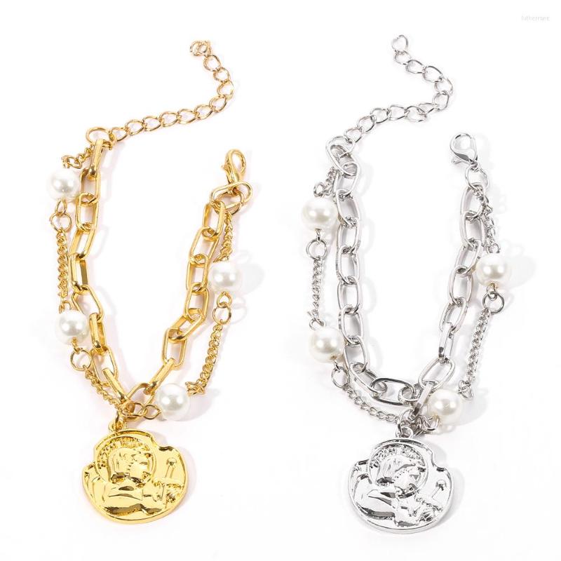 

Charm Bracelets Imitation Pearl Bracelet Bangle For Women Armband Harajuku Gold Silver Color Chain Friend Couple Jewelry Gifts