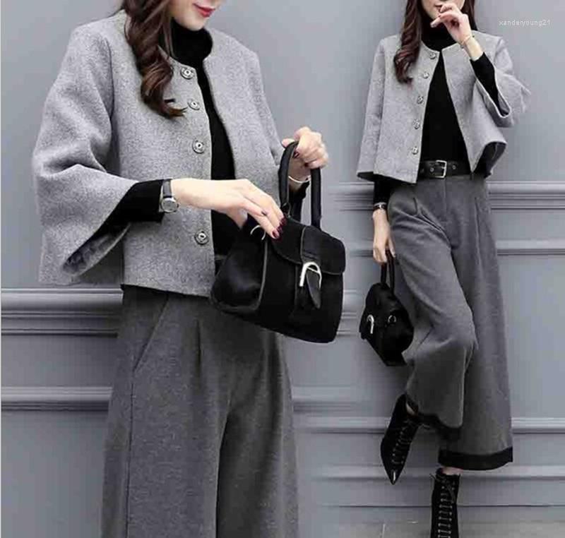

Women' Two Piece Pants High Waist Wide Leg Suits For Women Set Office Ladies Work Casual Loose Wool Autumn Winter Clothes Big Size 3XL, Picture shown
