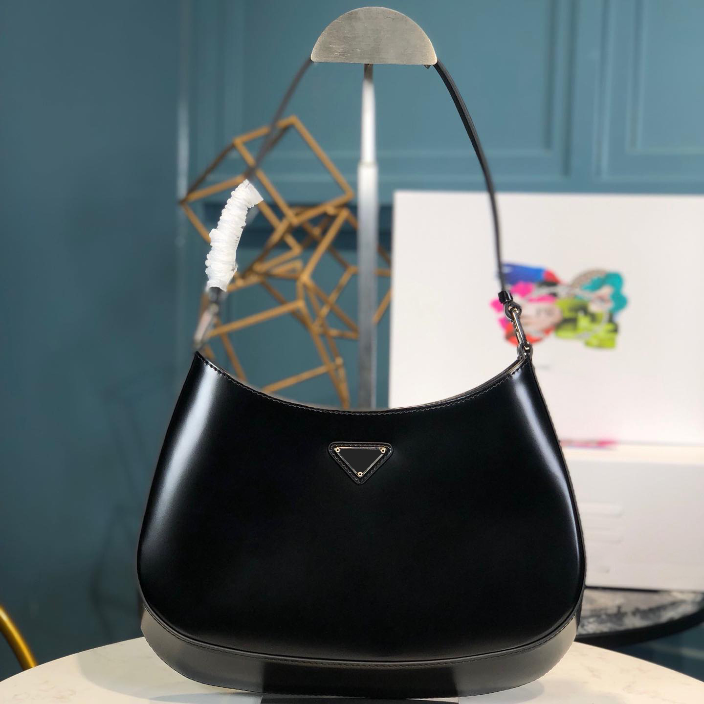 

Womens Cleo Hobo triangle tote Shoulder bags luxury Genuine Leather prad bag mens silver white purse designer underarm bag top quality handbag clutch crossbody Bags, Pink-big