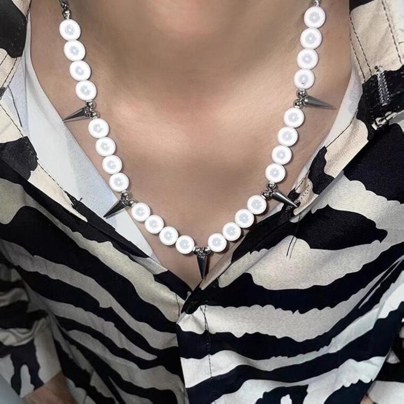 

Choker Y2K Reflective Faux Pearls Beads Punk Rivet Necklace For Women Men Gothic Stainless Steel Spike Jewelry Gifts