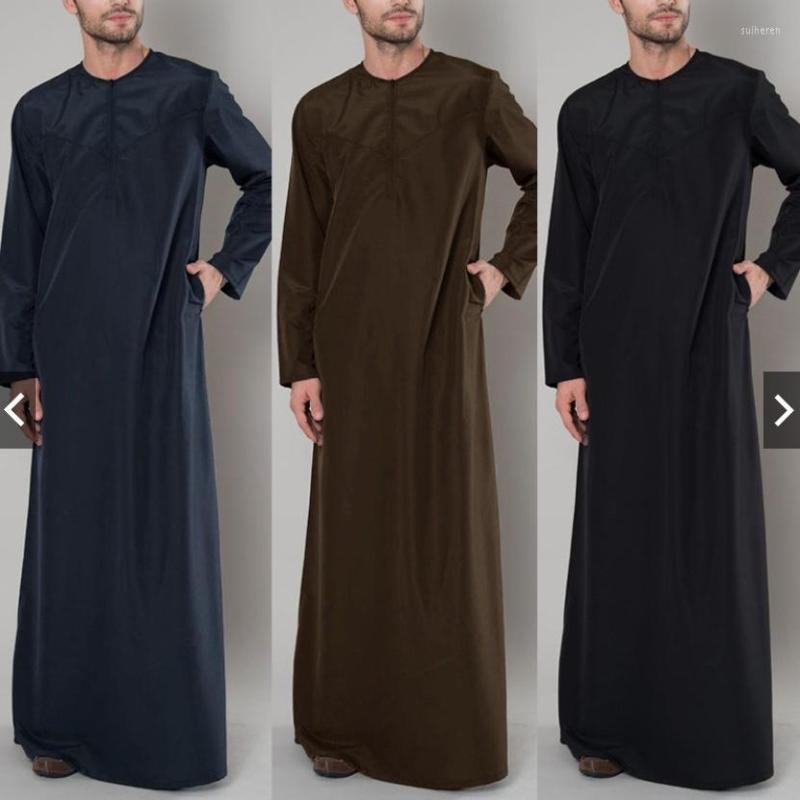 

Ethnic Clothing Round Neck Abayas Solid Color Abaya Muslim Man Pakistan Men Saudi Dress Arabic Dubai Qamis Loose Robe Long Sleeve Aipper