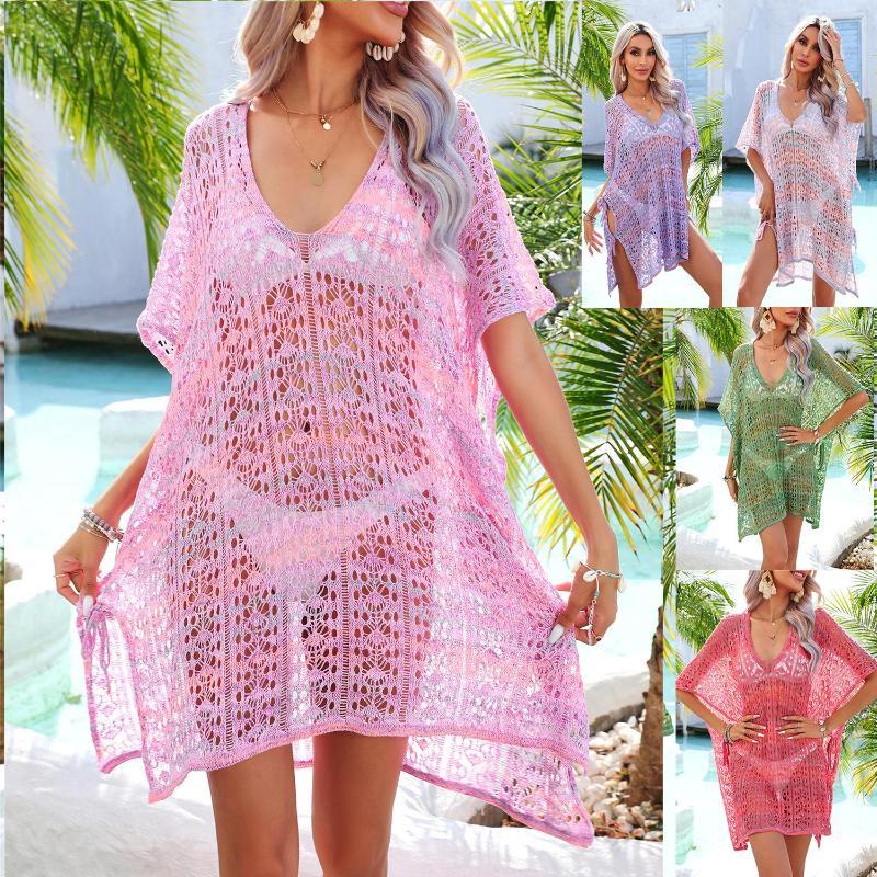 

Women's Swimwear 2023 Sexy 5 Colors Tie Dye Hollow Out Crochet Oversize Tunic Beach Cover-ups Dress Wear Beachwear Female, Printed 5