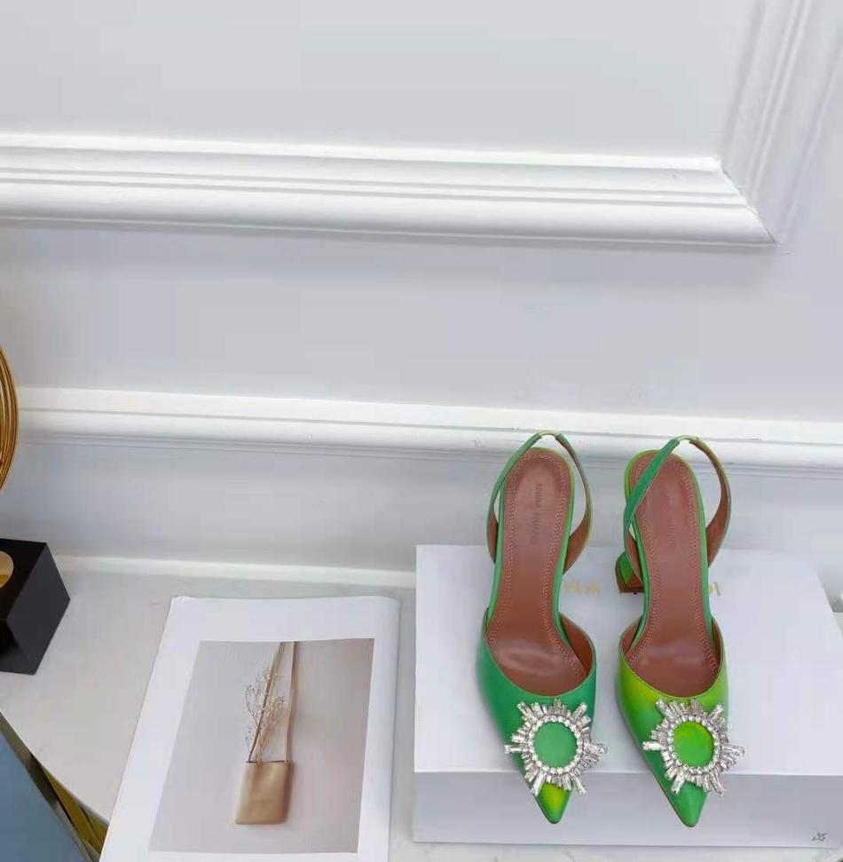 

Wedding Shoes Amina Italy Muaddi Begum Pumps Slingback Green Genuine Leather Crystal Party9417723