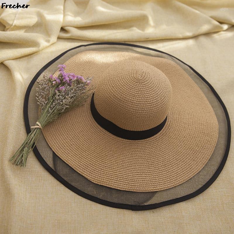 

Wide Brim Hats Women Lace Straw Hat Summer Bohemia Sun UV Protection Beach Panama Large Party Chapeau French Trendy Travel Cap 2023, Bk
