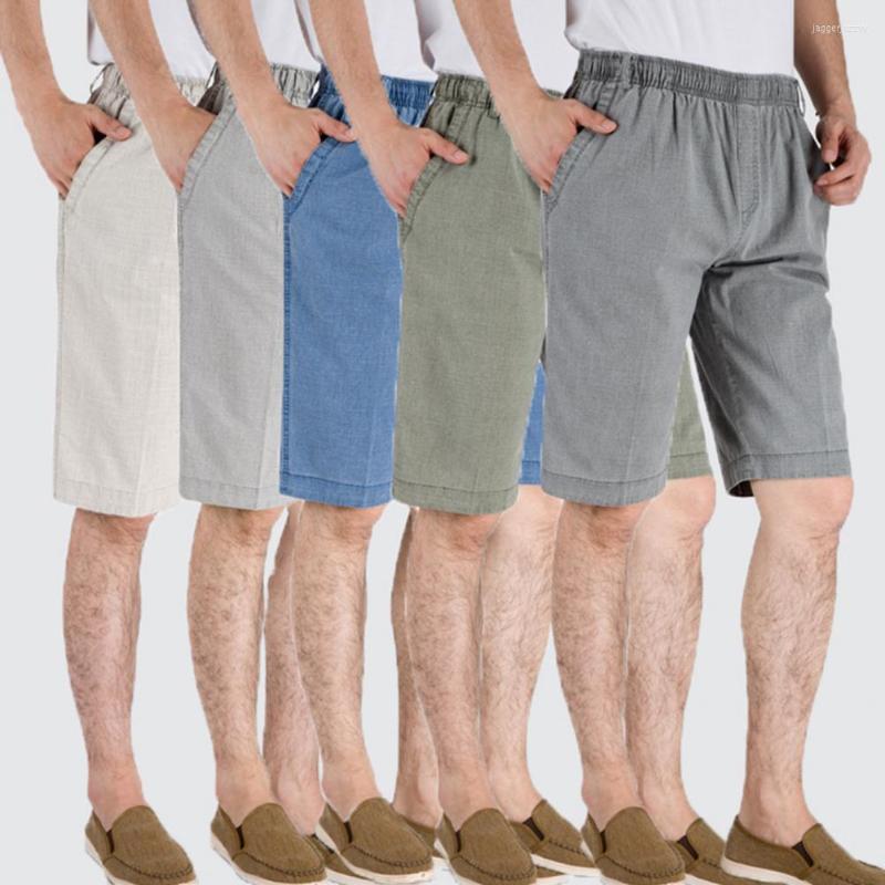 

Men's Shorts Comfortable Flax Pants Belt Hole Casual High Waist Elastic Men Summer Match Top, Beige