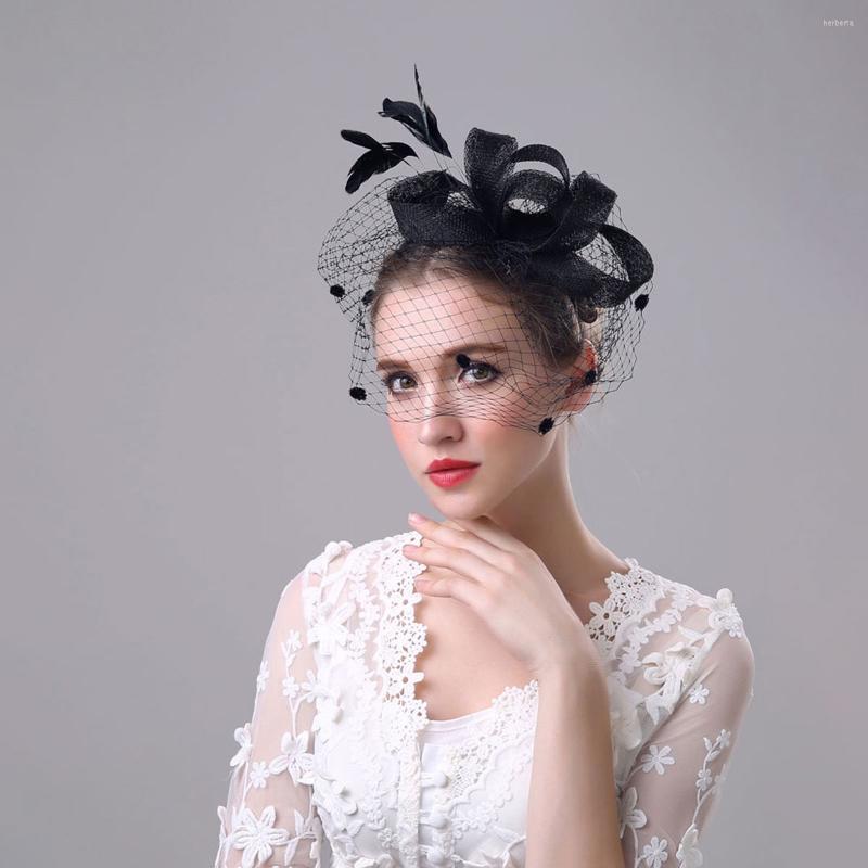 

Bandanas Net Yarn Headdwear Feathers Small Hat Shape Headdress Retro Party Accessories