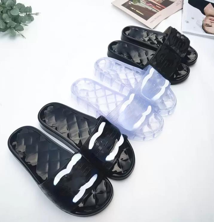 

Women Designer Slippers Transparent PVC jelly Sandals Womens letter Printed Summer slipper Slides Silicone lady Flip Flops Flat Shoe sneakers size 37-42, Black(white logo)