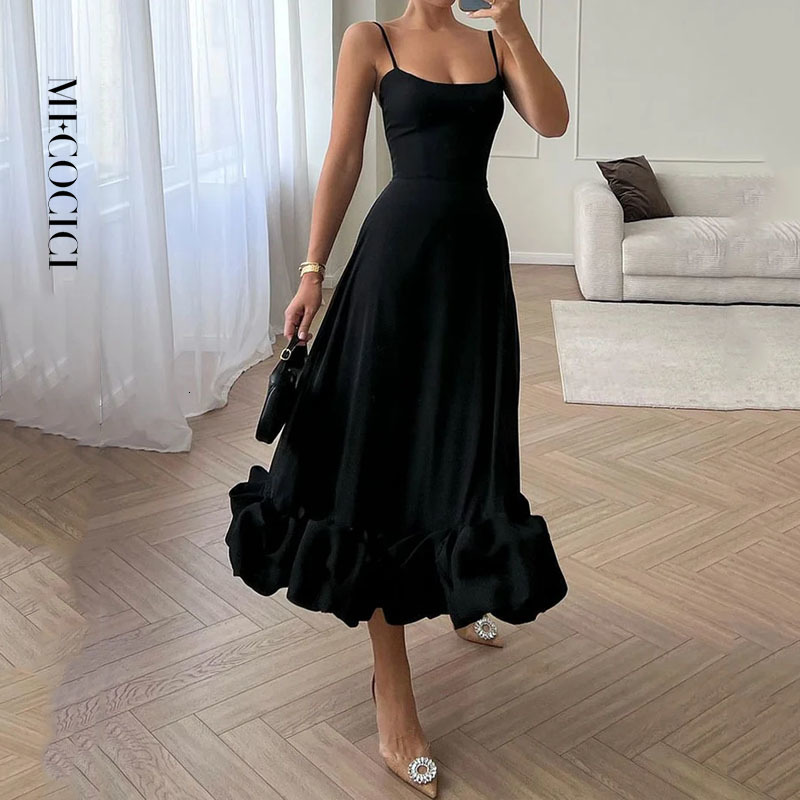 

Casual Dresses MECOCICI Women Maxi Dress Fashion Round Neck Solid Suspenders Sleeveless Backless Loose Elegant Party Beach Sexy Dresses 230420, Black