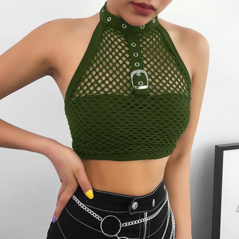 

Women' Tanks & Camis Gothic Plus Size Sleeveless Mesh Hollow Out Crop Tops Women Punk Black Halter Summer Y2K Backless Clothes Clubwear, Claret