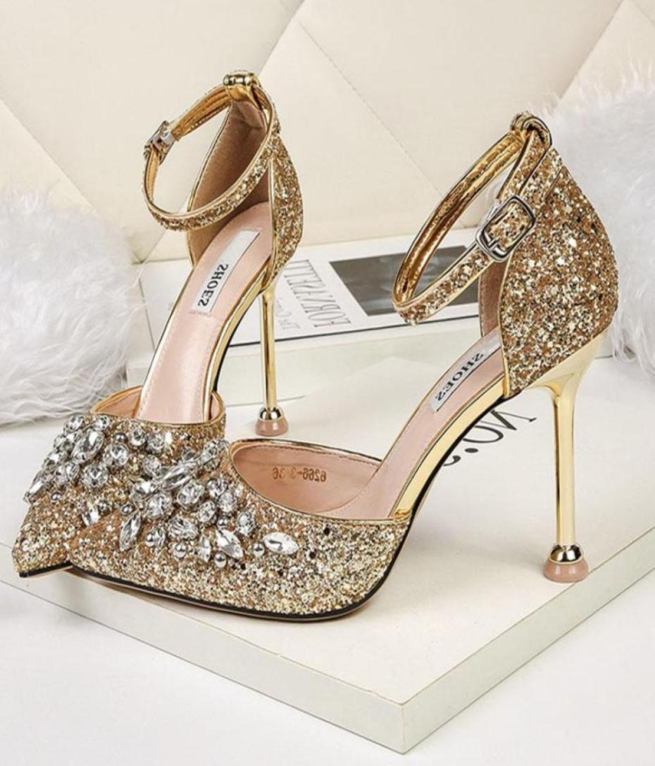 

Women Summer 95cm High Heels Crystal Luxury Design Sandals Lady Glitter Bling Pumps Sequins Wedding Bridal Sandles Strap Shoes8491969, Blue
